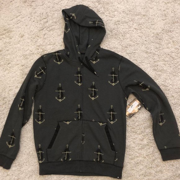 NEW w-tag MENS HURLEY Hoody ZipUp Sweatshirt Crew-MEDIUM- Nautical Boat Anchor - Picture 1 of 4